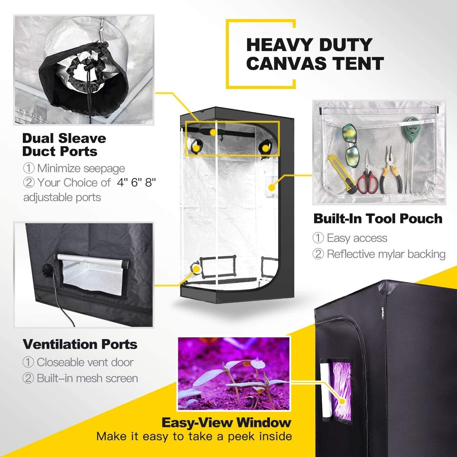 Foto 4 pulgar | Carpa De Cultivo Hidropónica Ipower, 20 X 36 X 62 Cm, Resistente Al Agua, Color Negro - Venta Internacional.