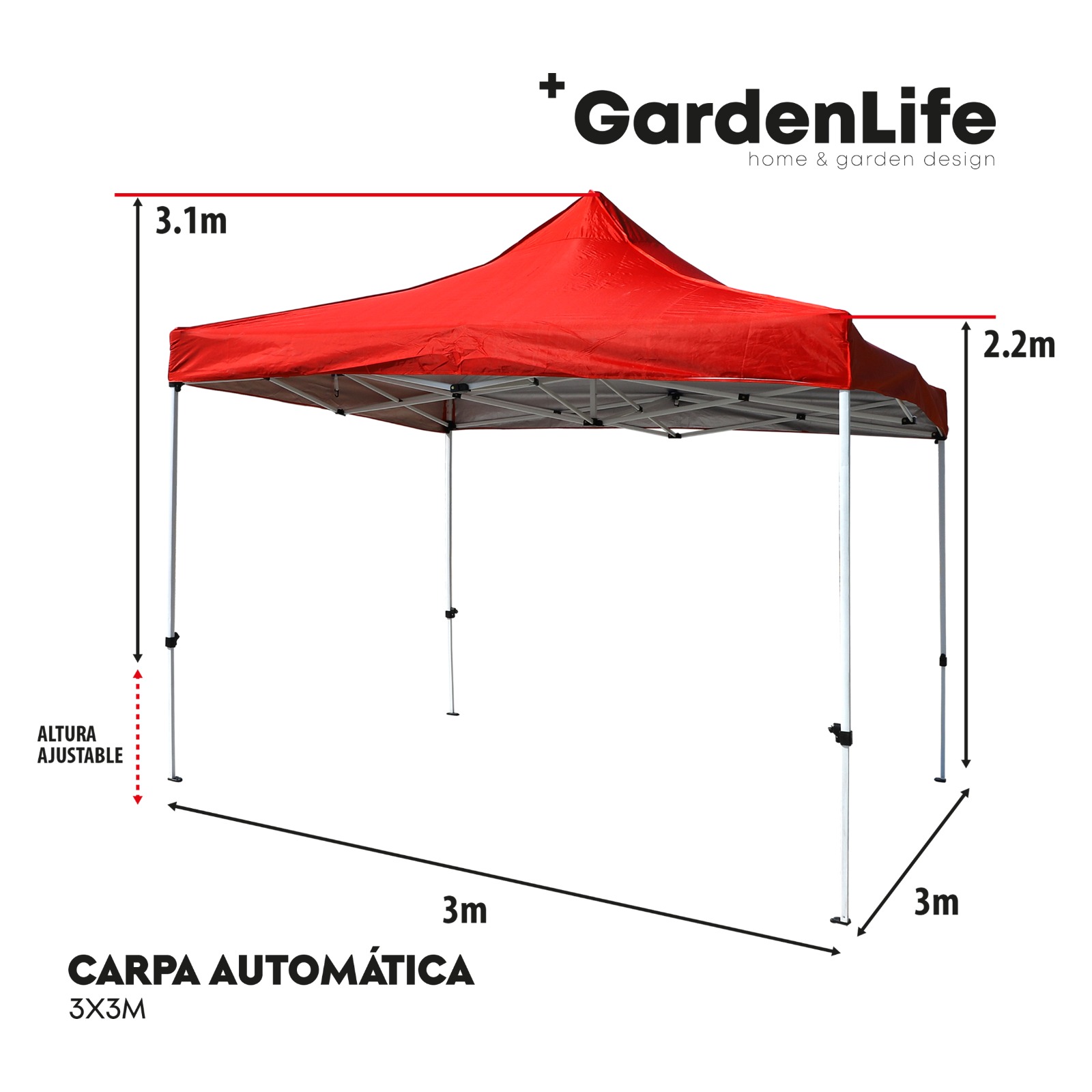 Foto 4 pulgar | Toldo Rojo Nat Gea Online 3 x 3 m