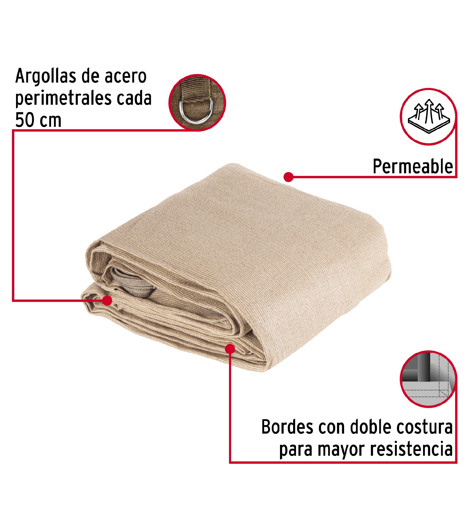 Foto 2 | Toldo Sombra Raschel 80%  6 M X 4 M  Beige  Fiero