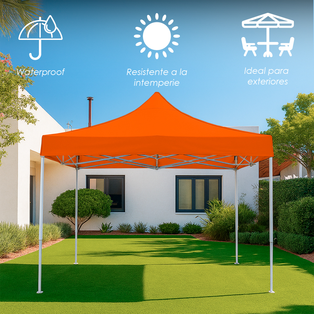 Foto 4 pulgar | Ilios Innova | Toldo Plegable Naranja 2x2  Impermeable Y Resistente Al Clima Con Estructura De Hierro Y Tela Oxford.