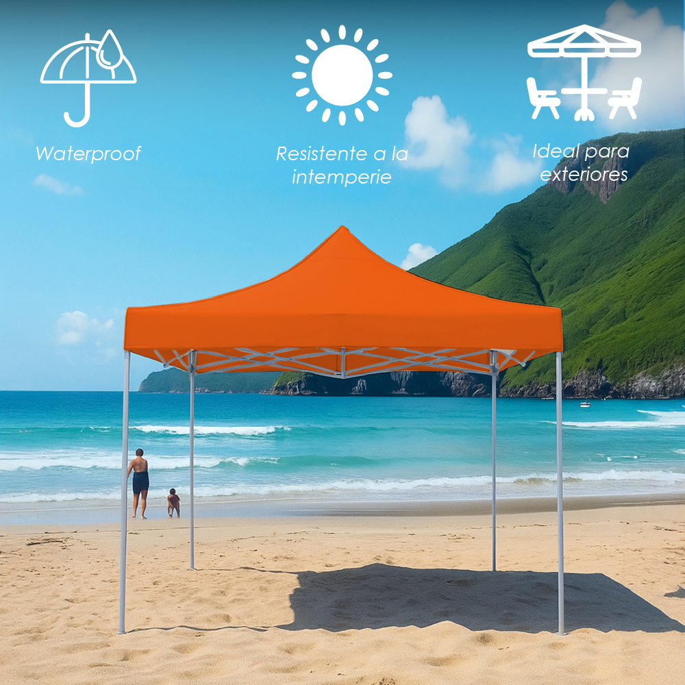 Foto 6 pulgar | Ilios Innova | Toldo Plegable Naranja 3x3  Impermeable Y Resistente Al Clima Con Estructura De Hierro Y Tela Oxford.