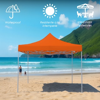 Foto 5 | Ilios Innova | Toldo Plegable Naranja 3x3 Impermeable Y Resistente Al Clima Con Estructura De Hierro Y Tela Oxford.