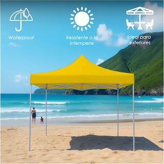 Foto 3 | Ilios Innova | Toldo Plegable Amarillo 3x3 Impermeable Y Resistente Al Clima Con Estructura De Hierro Y Tela Oxford.