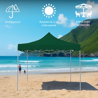Foto 5 | Ilios Innova | Toldo Plegable Verde 3x3 Impermeable Y Resistente Al Clima Con Estructura De Hierro Y Tela Oxford.