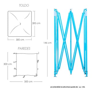 Foto 2 | Ilios Innova | Toldo Plegable Amarillo 3x3 Con Paredes Laterales Impermeable Velcro De Ajuste Ideal Para Exterior.