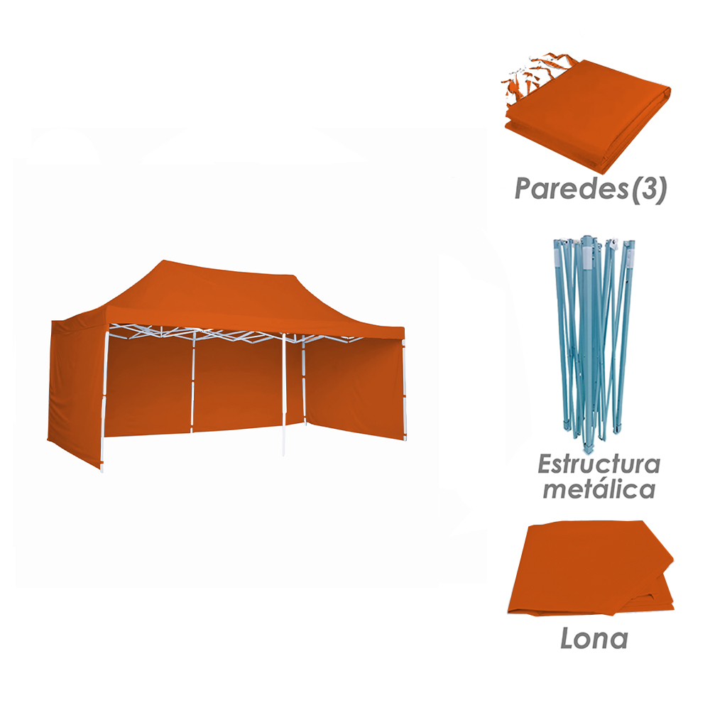 Foto 5 | Ilios Innova | Toldo Plegable Naranja 3x4.5 Con Paredes Laterales  Impermeable  Velcro De Ajuste  Ideal Para Exterior.