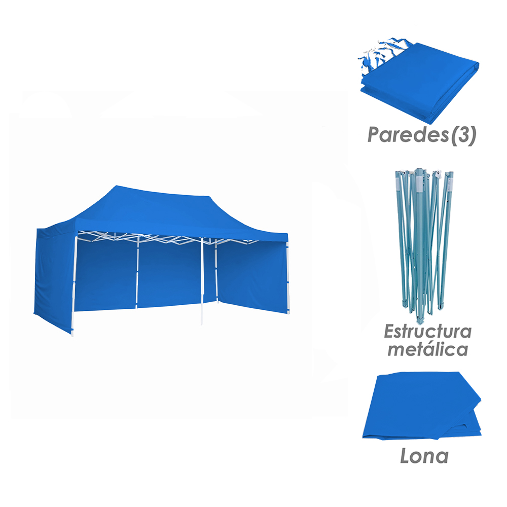 Foto 6 pulgar | Ilios Innova | Toldo Plegable Azul 3x4.5 Con Paredes Laterales  Impermeable  Velcro De Ajuste  Ideal Para Exterior.