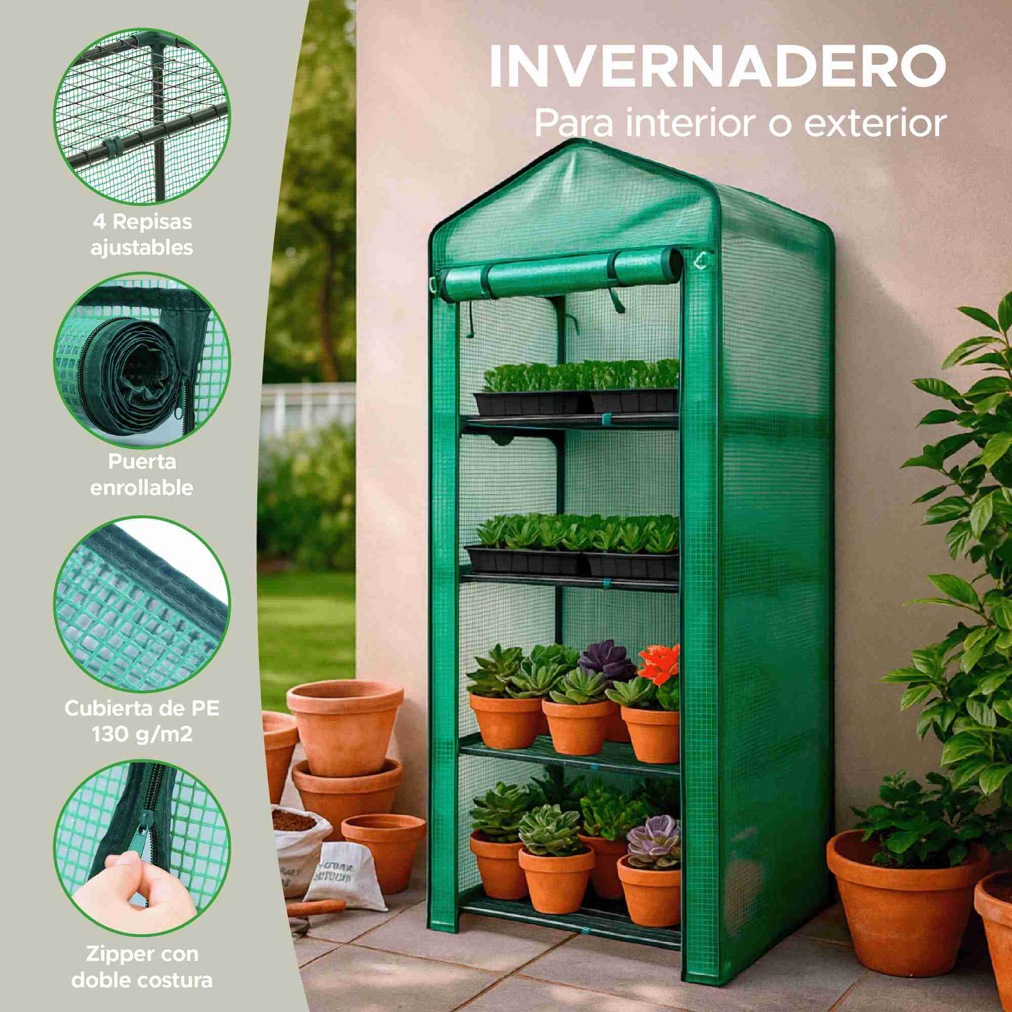 Foto 2 | Invernadero Portátil Elly De 4 Niveles Con Cubierta Reforzada Y Estantes Metálicos Para Interior Y Exterior