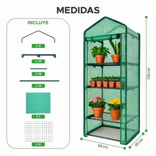 Foto 3 | Invernadero Portátil Elly De 4 Niveles Con Cubierta Reforzada Y Estantes Metálicos Para Interior Y Exterior