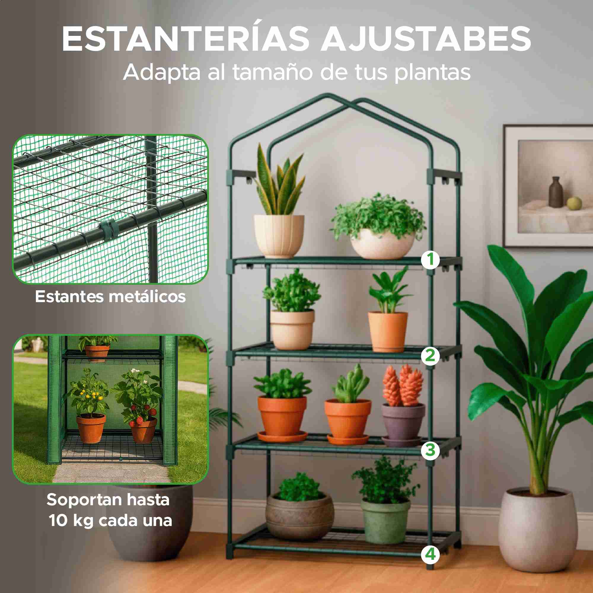 Foto 5 | Invernadero Portátil Elly De 4 Niveles Con Cubierta Reforzada Y Estantes Metálicos Para Interior Y Exterior