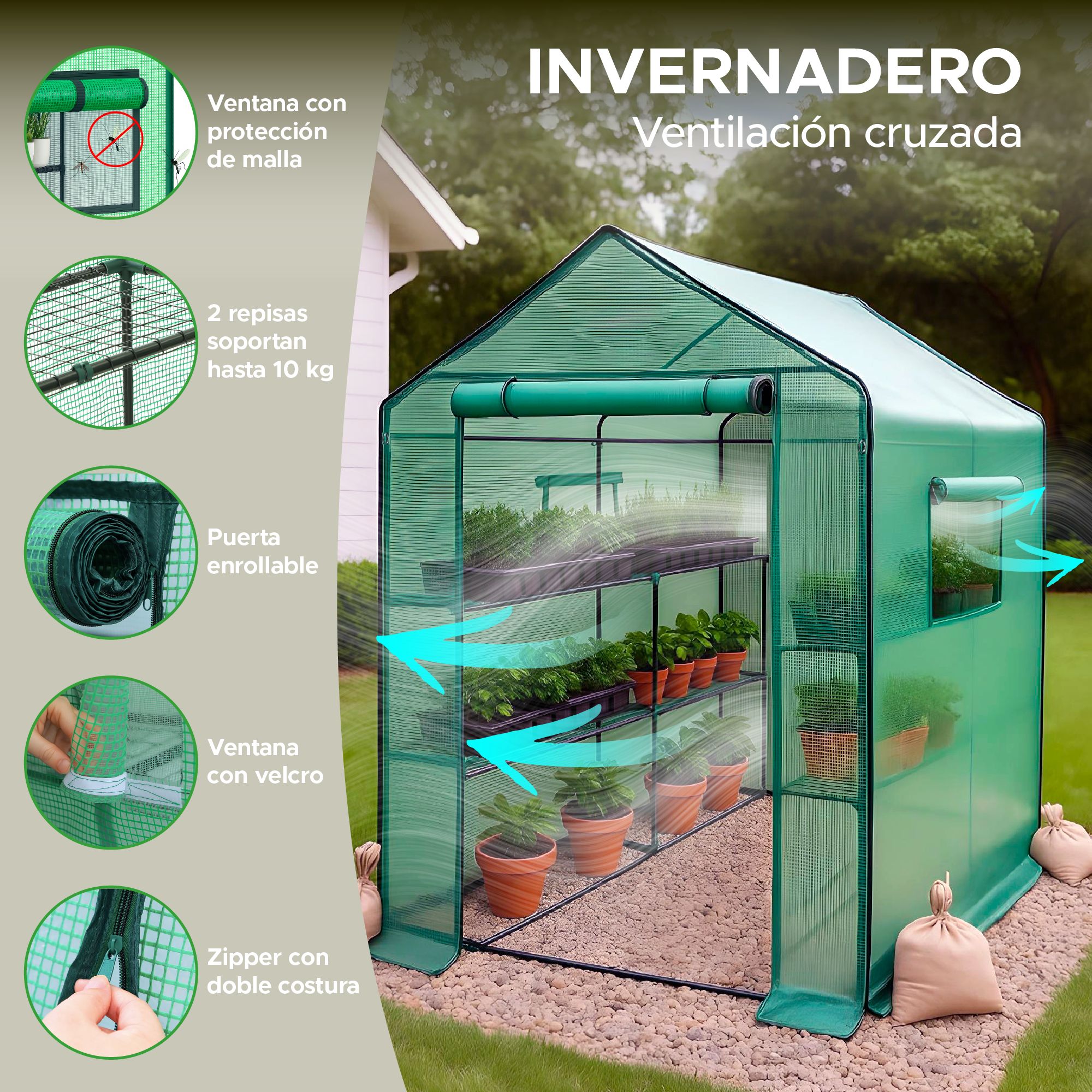 Foto 2 | Invernadero Portátil Elly 3 Niveles Con Cubierta Y Estacas Para Jardín O Interior