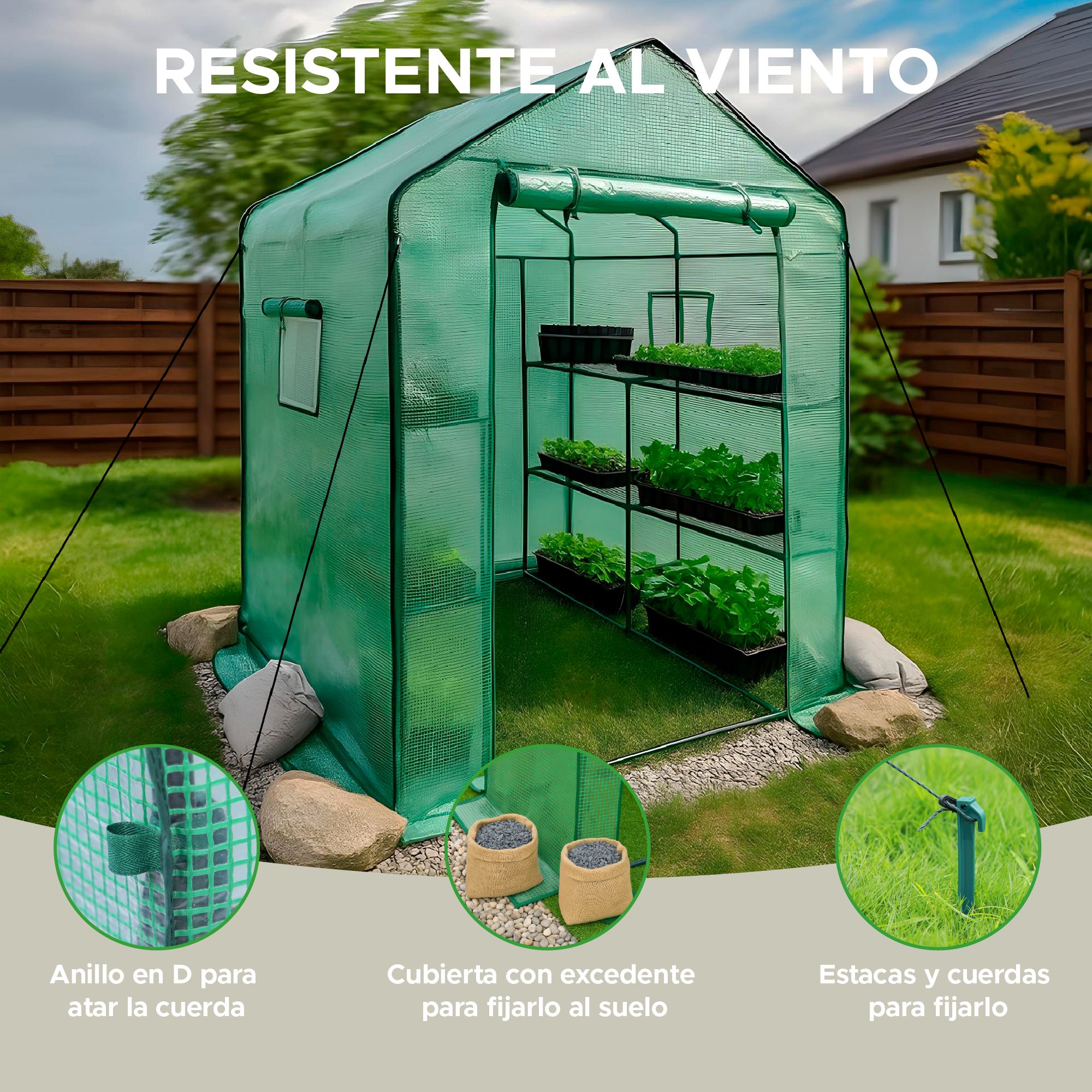 Foto 5 | Invernadero Portátil Elly 3 Niveles Con Cubierta Y Estacas Para Jardín O Interior