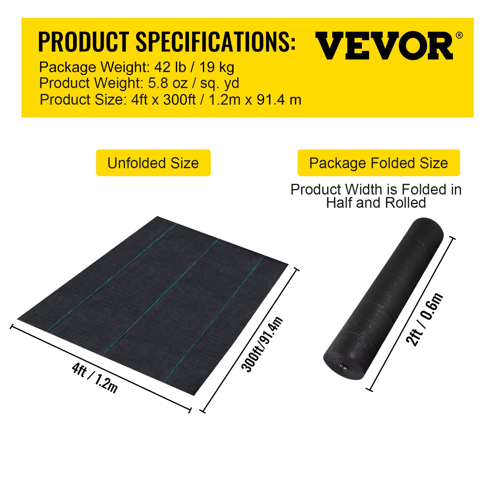 Foto 8 pulgar | Barrera De Tela Vevor Heavor Heavy Duty, 1,2 X 91,4 M, 165 G/m², Color Negro - Venta Internacional.