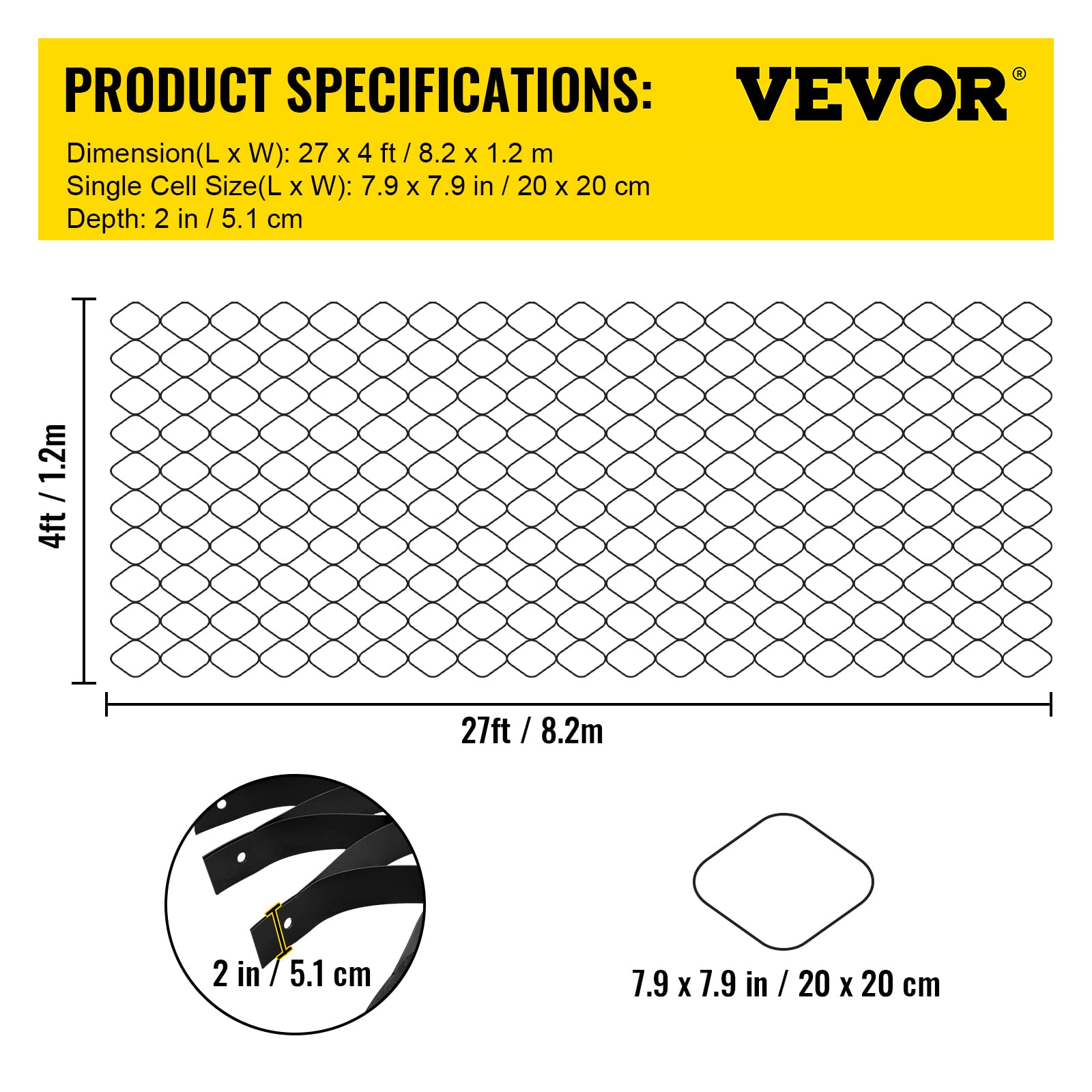 Foto 7 | Sistema De Estabilización De Red Terrestre Vevor, 27 Pies X 4 Pies, Negro - Venta Internacional.