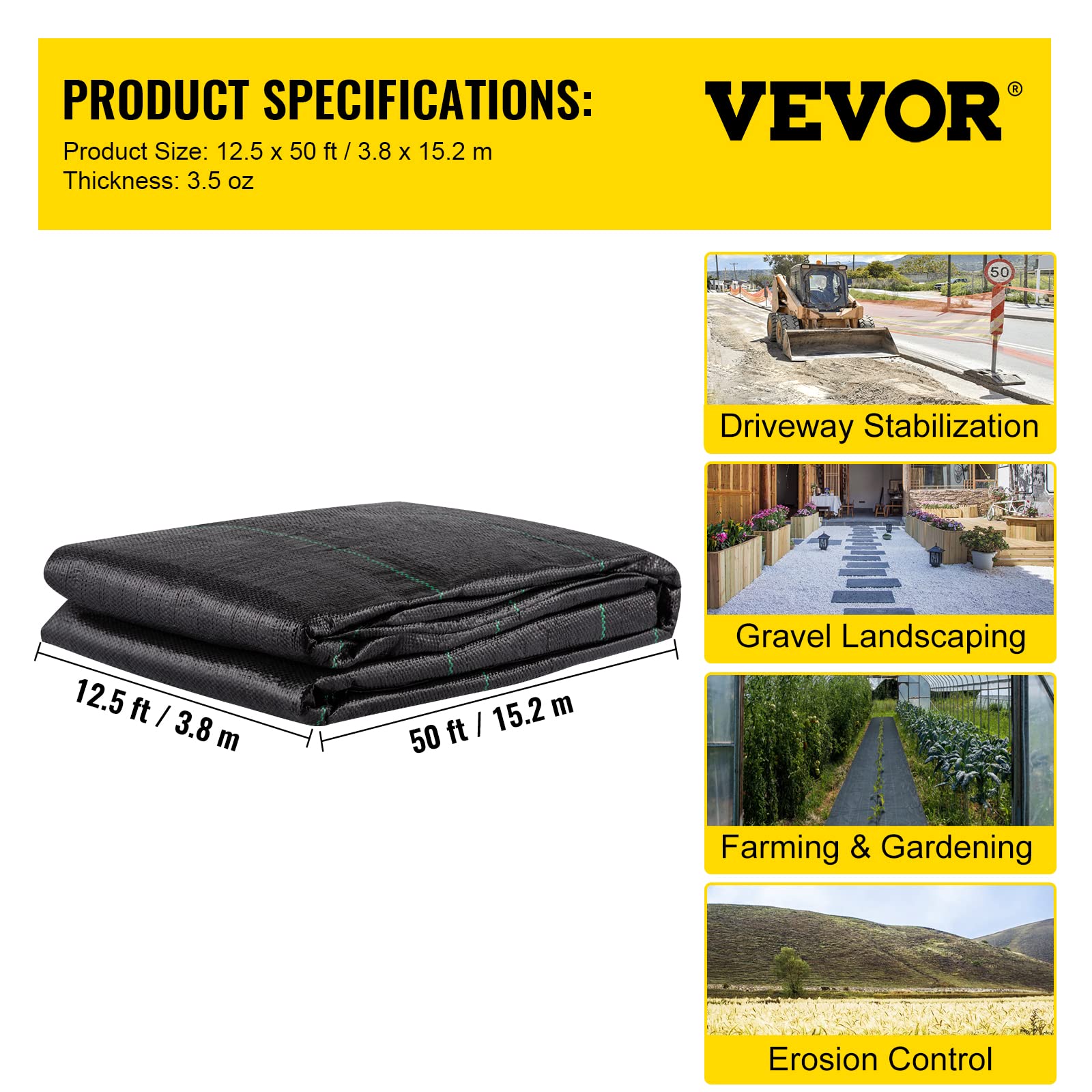 Foto 8 pulgar | Barrera De Tela Contra Malezas Vevor Heavy Duty, 3,5 Oz, 3,8 X 15,2 M, Negra - Venta Internacional.
