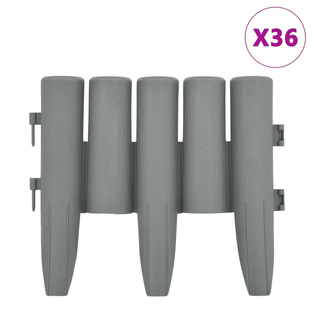 Foto 3 | Bordes Para Césped Vidaxl  Diseño De Troncos De Polipropileno Gris  36 Unidades - Venta Internacional.