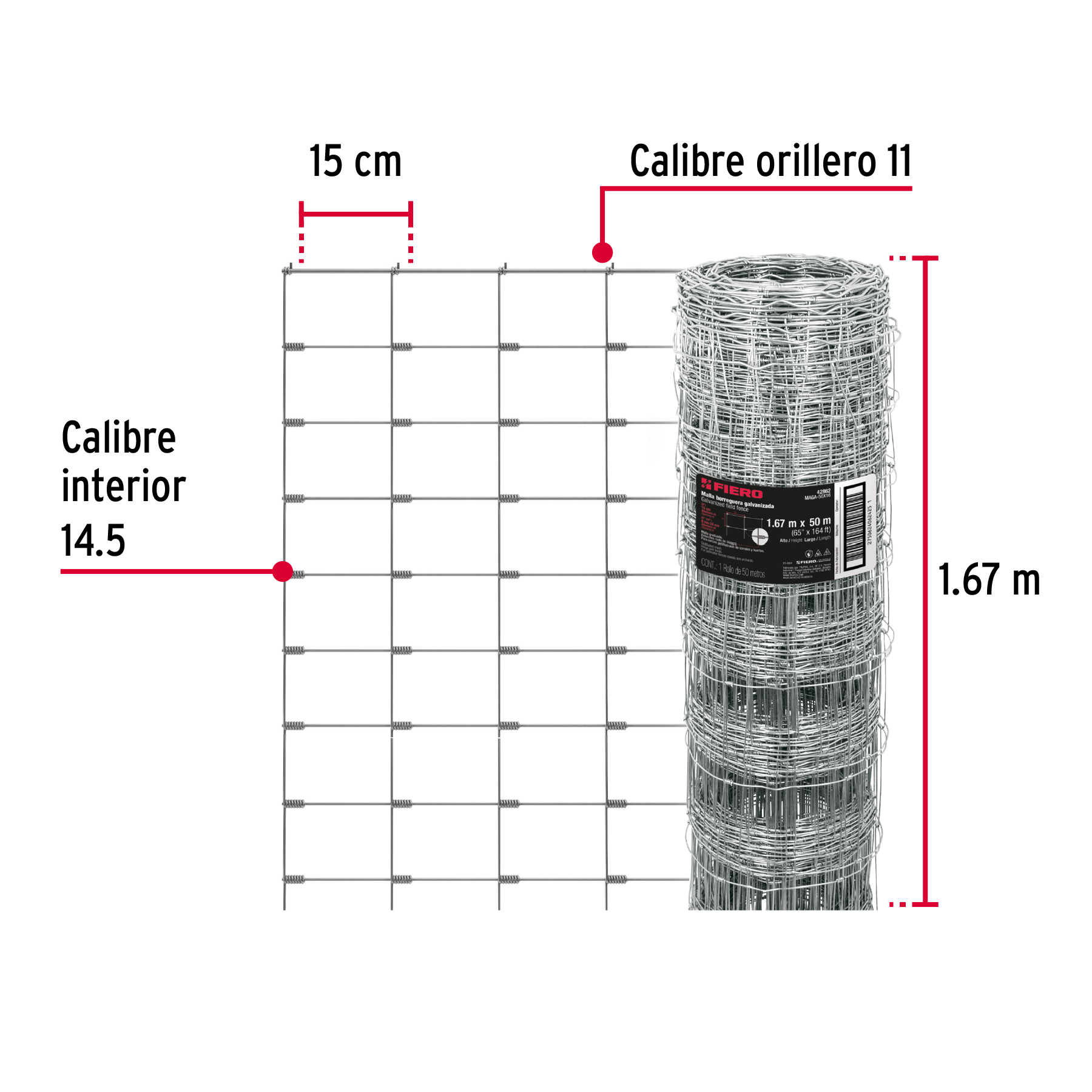 Foto 4 pulgar | Rollo Malla Borreguera 1.67m X 50m Acero Galvanizado 42862