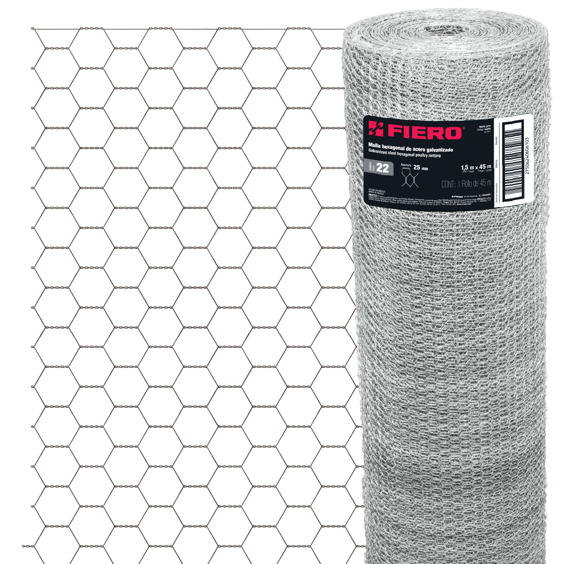 Rollo Malla Hexagonal 1.5x45 M Cal.22 25mm 44658 Fiero