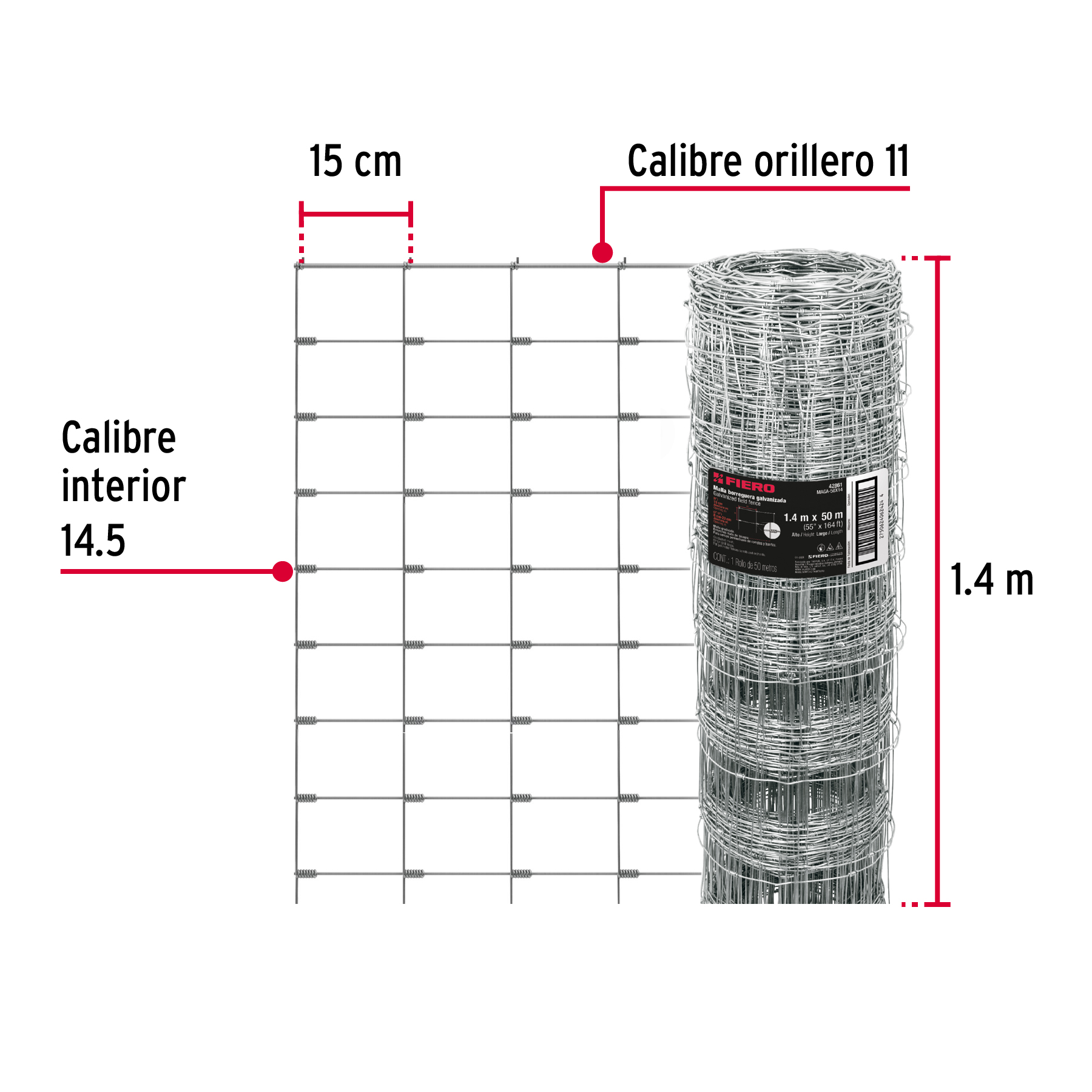 Foto 4 pulgar | Rollo Malla Borreguera 1.4m X 50m Acero Galvanizado 42861