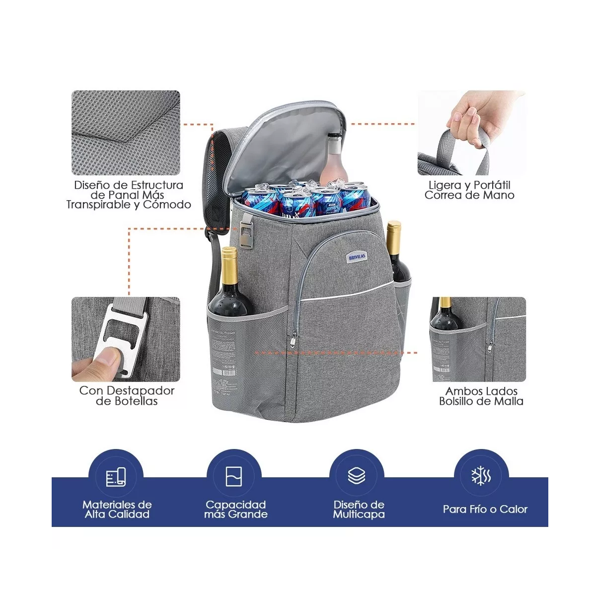 Foto 5 pulgar | Mochila Hielera Térmica Aislada con Destapador Botellas Eo Safe Imports Esi-8213 color Gris