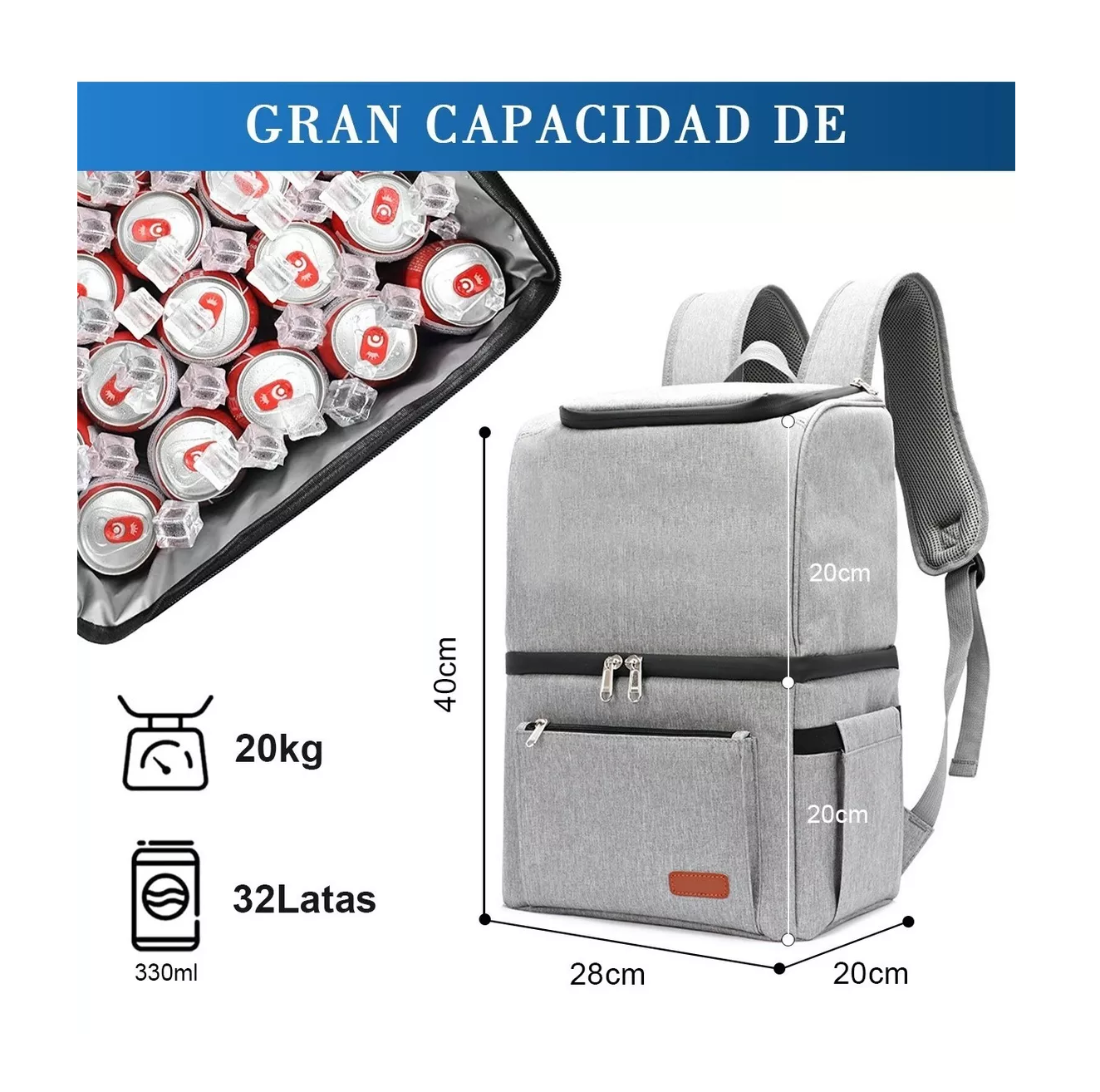 Foto 4 | Bolsa Mochila Hielera Portátil, Interior Impermeable, 2 Capas Color Gris