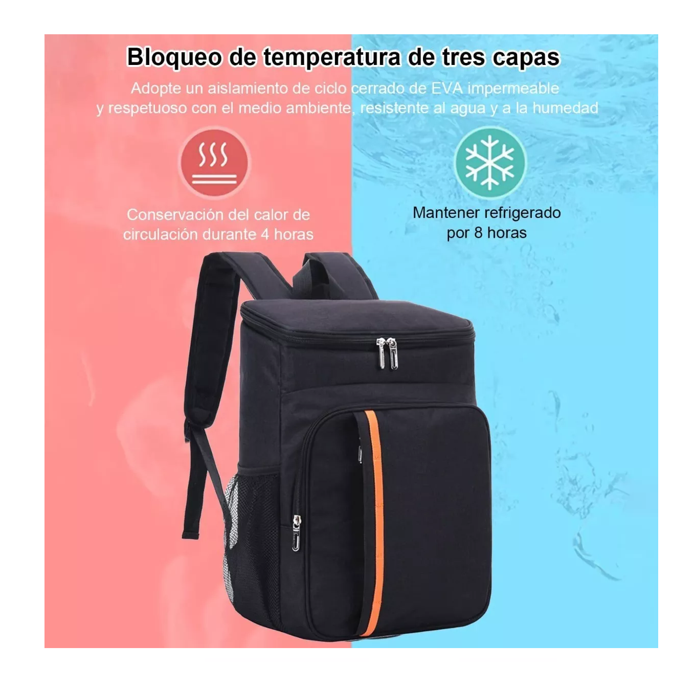 Foto 3 pulgar | Mochila Hieleras Enfriador Bolsa Impermeable Portátil 20 L Color Negro Con Raya Naranja