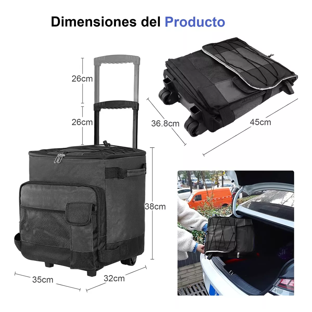 Foto 3 pulgar | Hielera Con Ruedas Bolsa Térmica Portátil 43l Eo Safe Imports Esi-13881 Negro