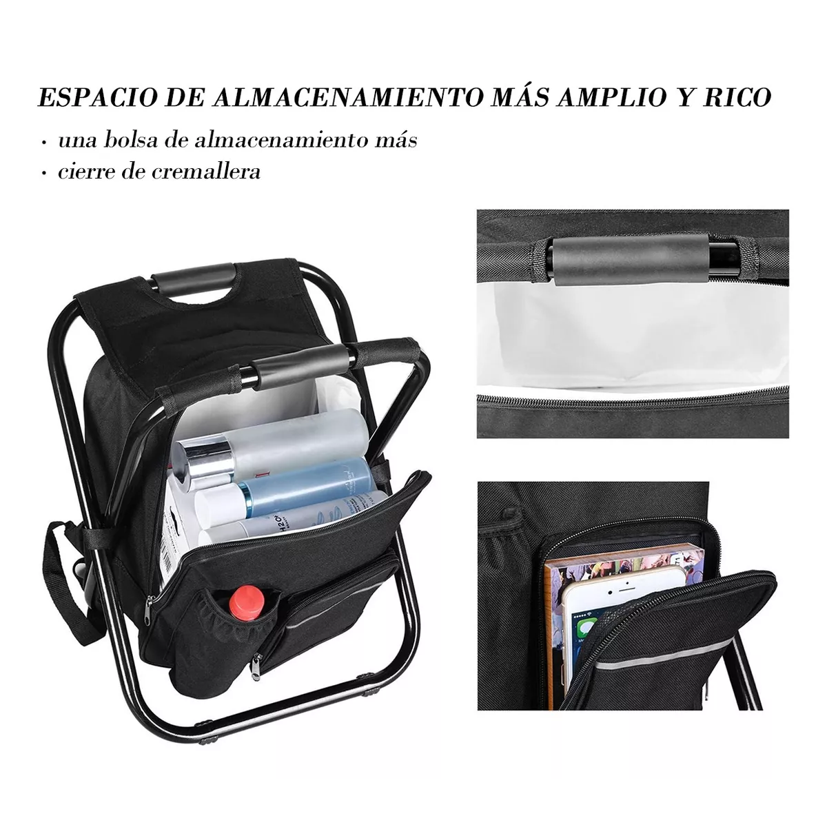 Foto 3 pulgar | Mochila Hielera/ Térmica Silla Banco Plegable Portátil Eo Safe Imports Esi-13876 Negro