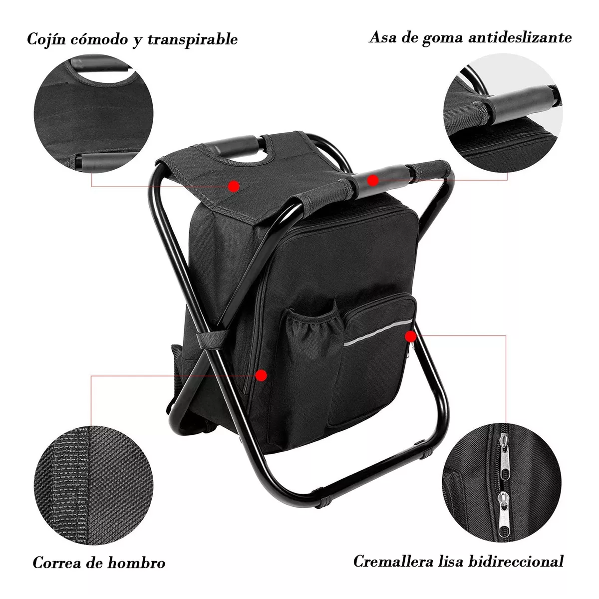 Foto 6 pulgar | Mochila Hielera/ Térmica Silla Banco Plegable Portátil Eo Safe Imports Esi-13876 Negro