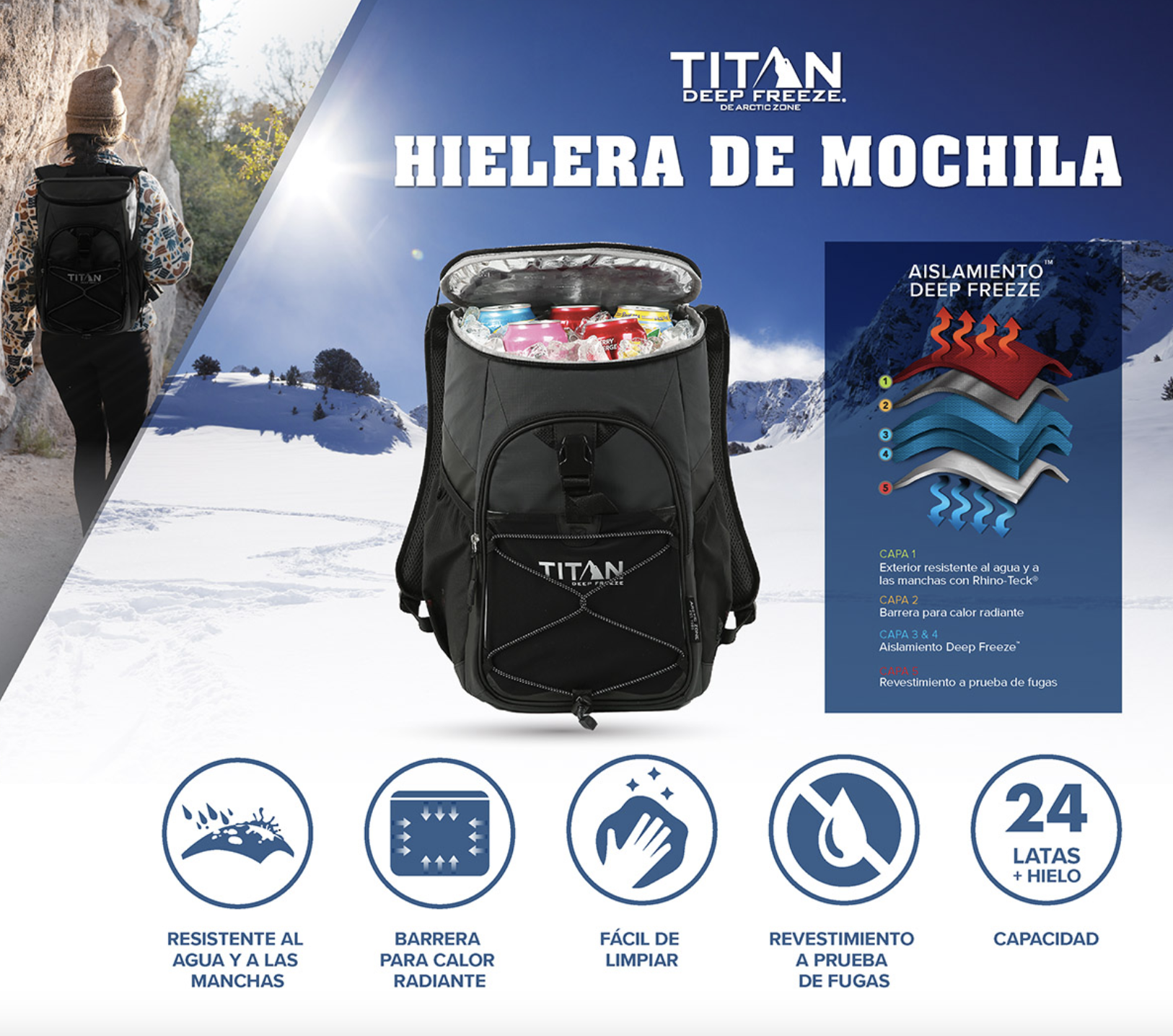 Foto 4 pulgar | Hielera Tipo Mochila Backpack 24 Latas Titan
