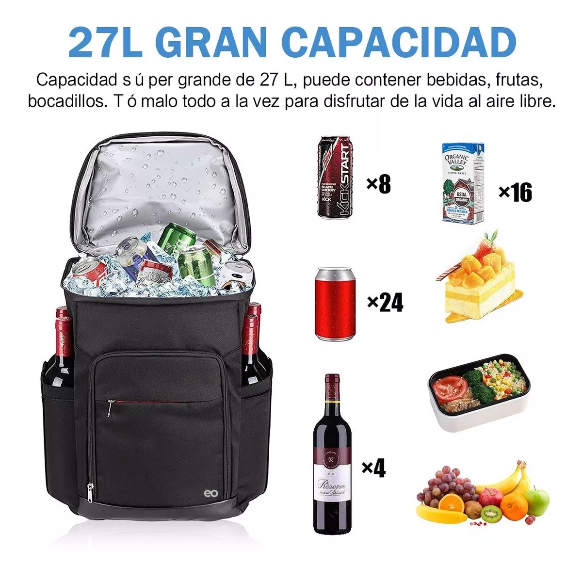 Foto 3 pulgar | Mochila Hielera Enfriador Impermeable Y Portátil 27l Eo Safe Imports Esi-7469-1 Negro