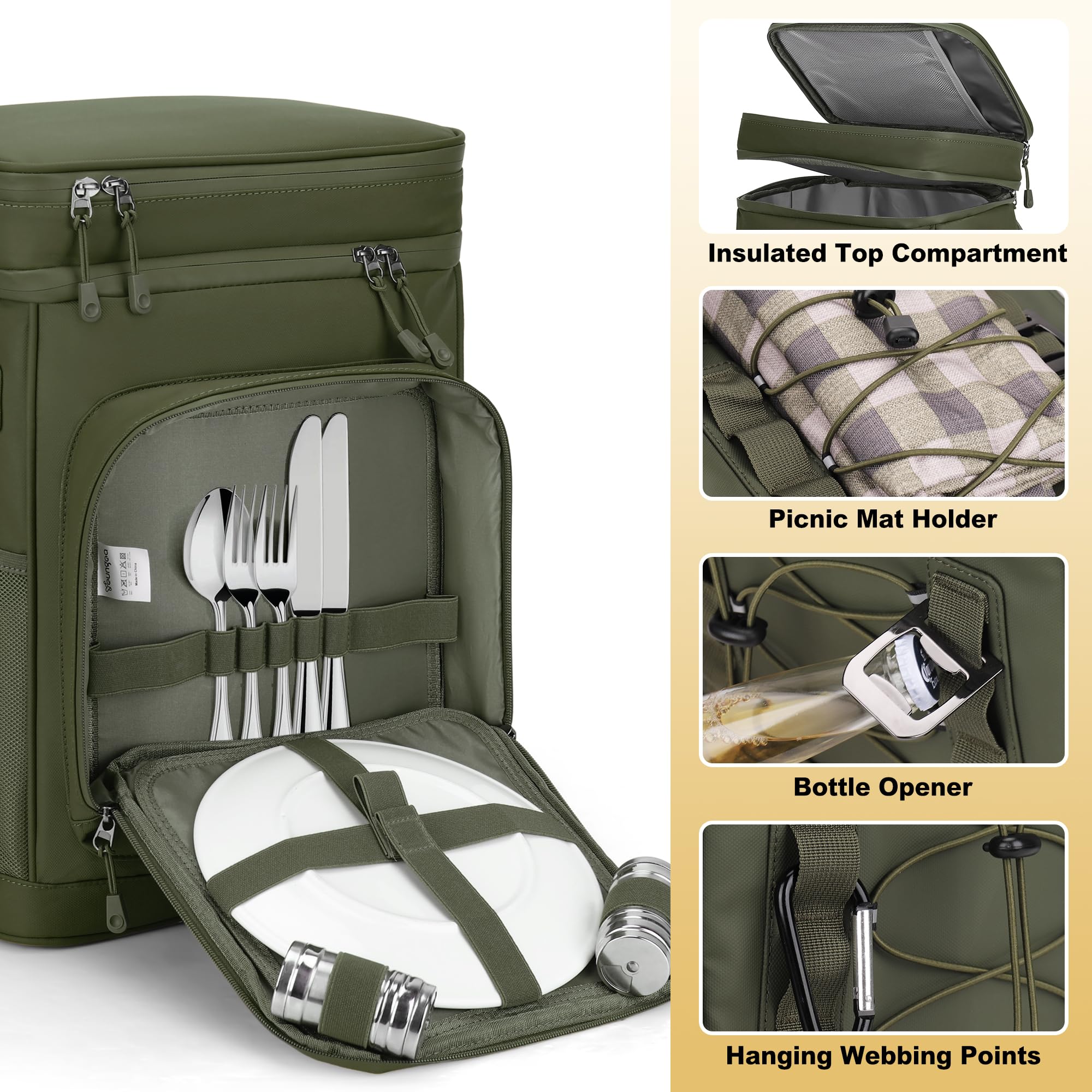 Foto 4 | Mochila Térmica Youngoa Para 42 Latas, Aislante, Impermeable, Verde - Venta Internacional.