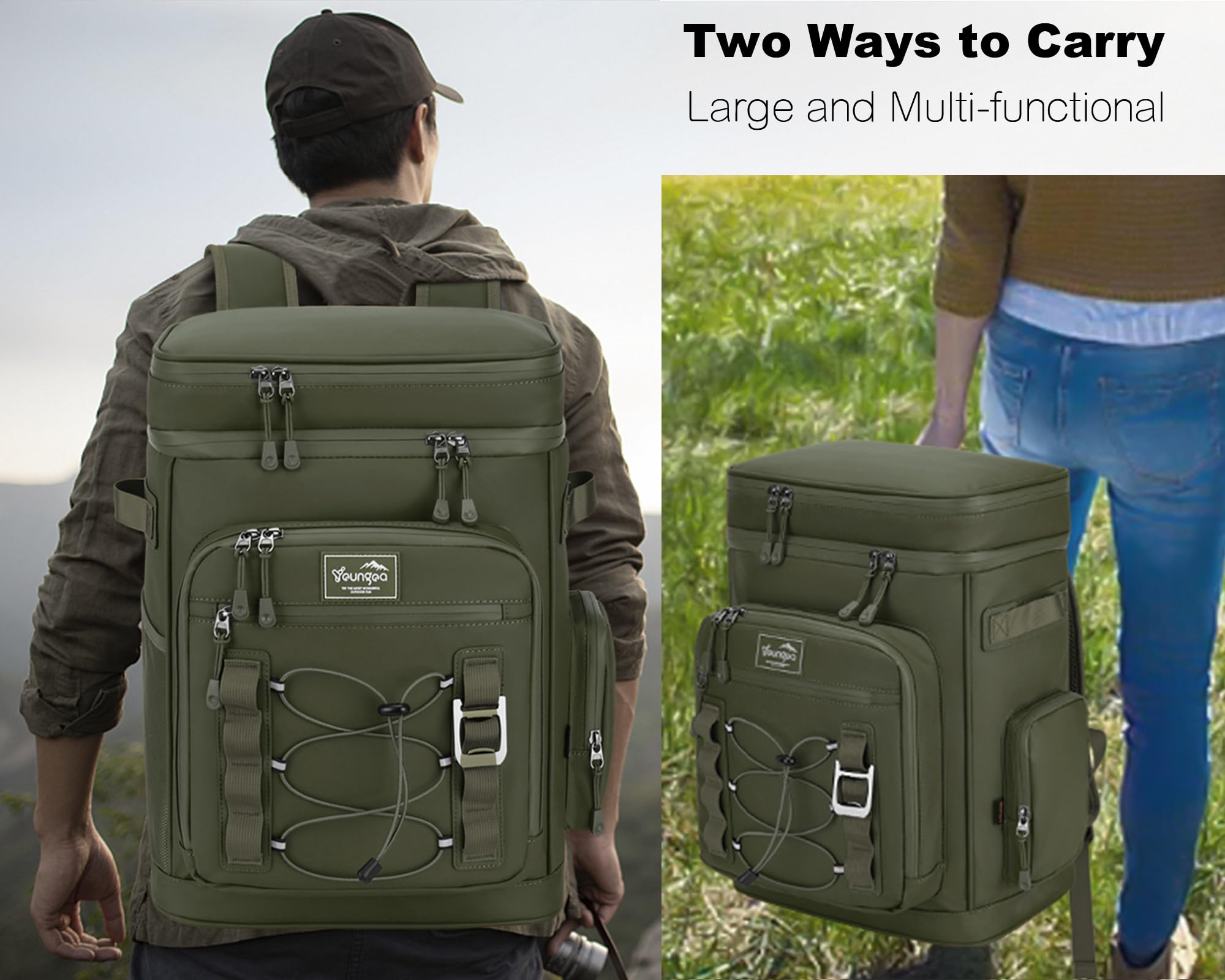 Foto 6 | Mochila Térmica Youngoa Para 42 Latas, Aislante, Impermeable, Verde - Venta Internacional.
