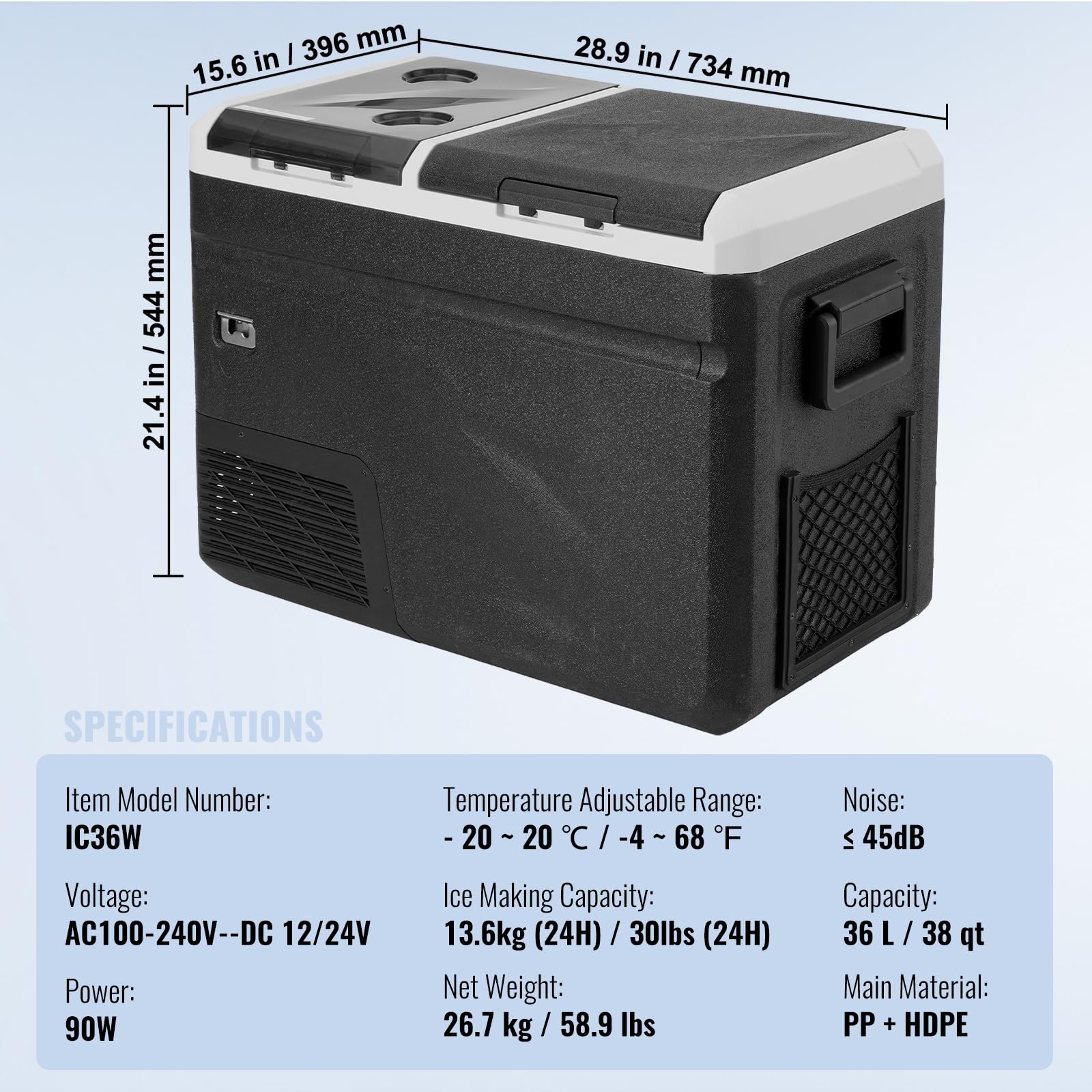 Foto 8 pulgar | Refrigerador De Coche Vevor De 36 L (38 Cuartos De Galón) Con Máquina De Hielo, -40 A 68 °f, 12 V - Venta Internacion