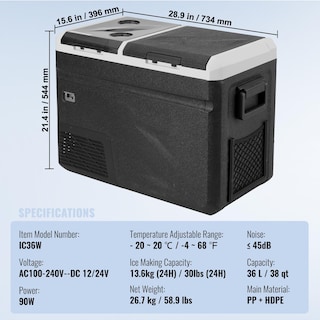 Foto 7 | Refrigerador De Coche Vevor De 36 L (38 Cuartos De Galón) Con Máquina De Hielo, -40 A 68 °f, 12 V - Venta Internacion