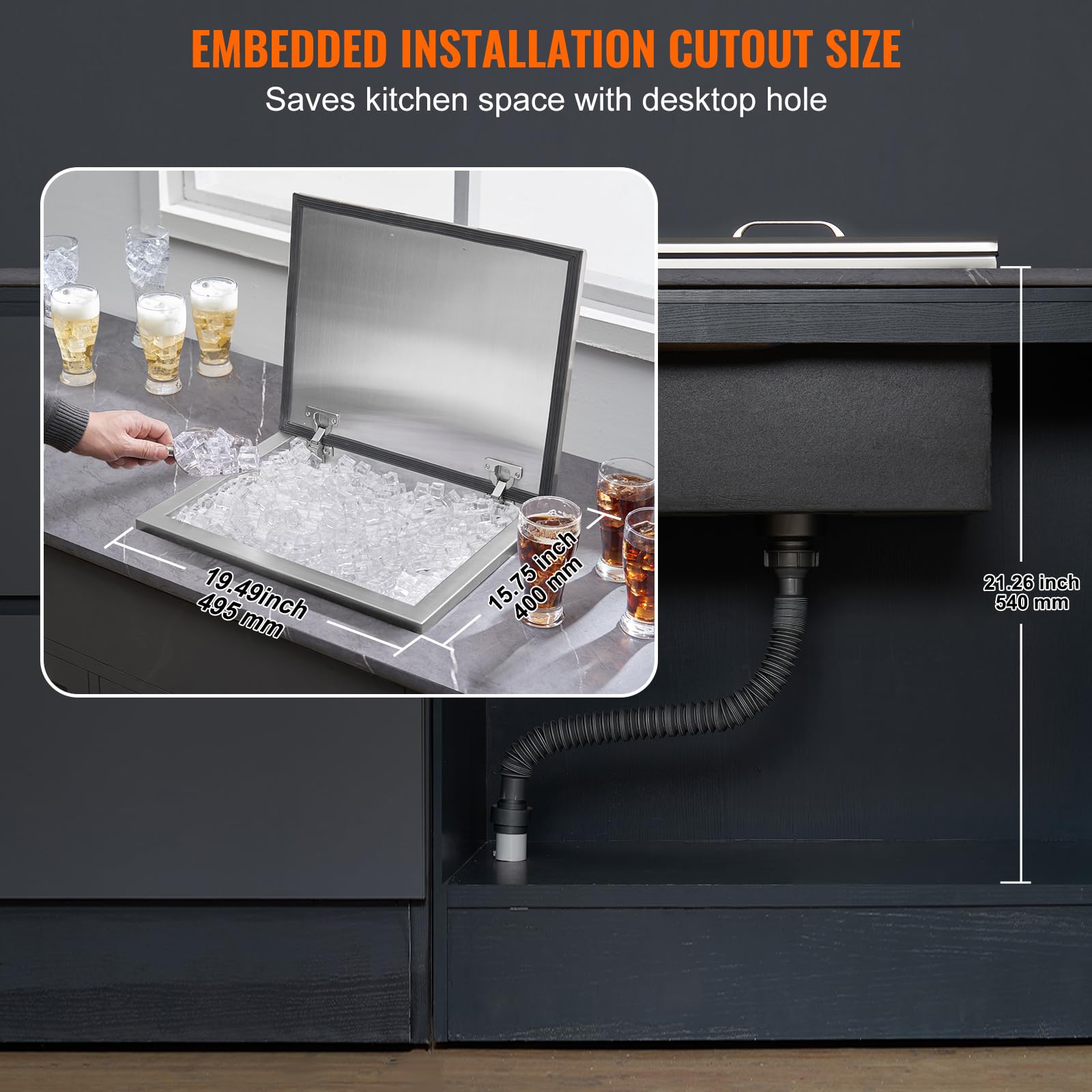Foto 6 | Hielera Vevor Drop-in De Acero Inoxidable De 44,24 L Con Tapa, 40 Cuartos De Galón - Venta Internacional.