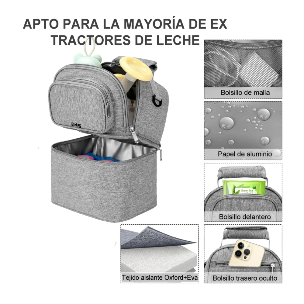 Foto 3 pulgar | Mochila Porta Biberones Hielera Leche Materna Bolsa Térmica Belug,  Gris