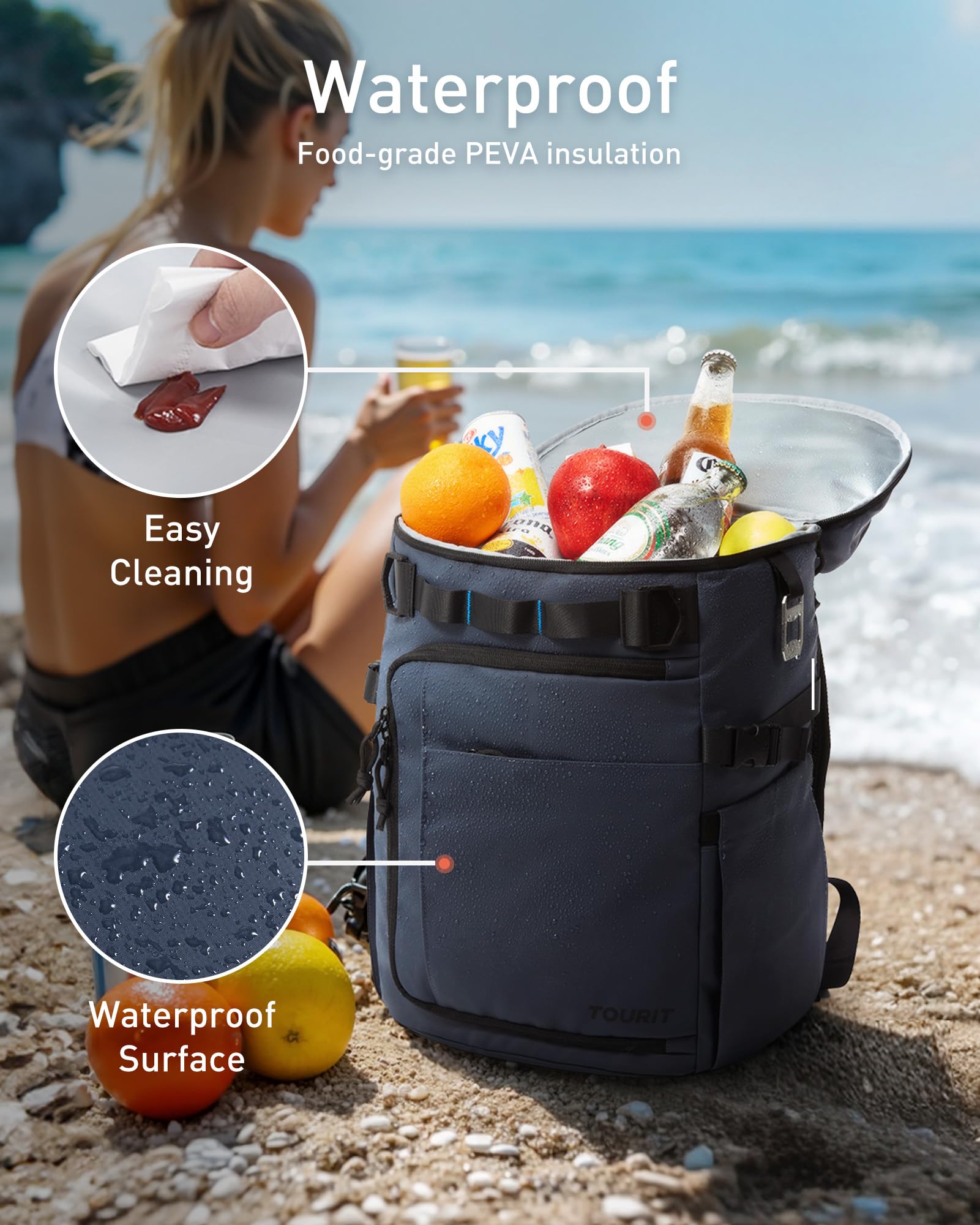 Foto 4 pulgar | Mochila Cooler Tourit 28 L, 38 Latas, A Prueba De Fugas, Impermeable, Gris - Venta Internacional.
