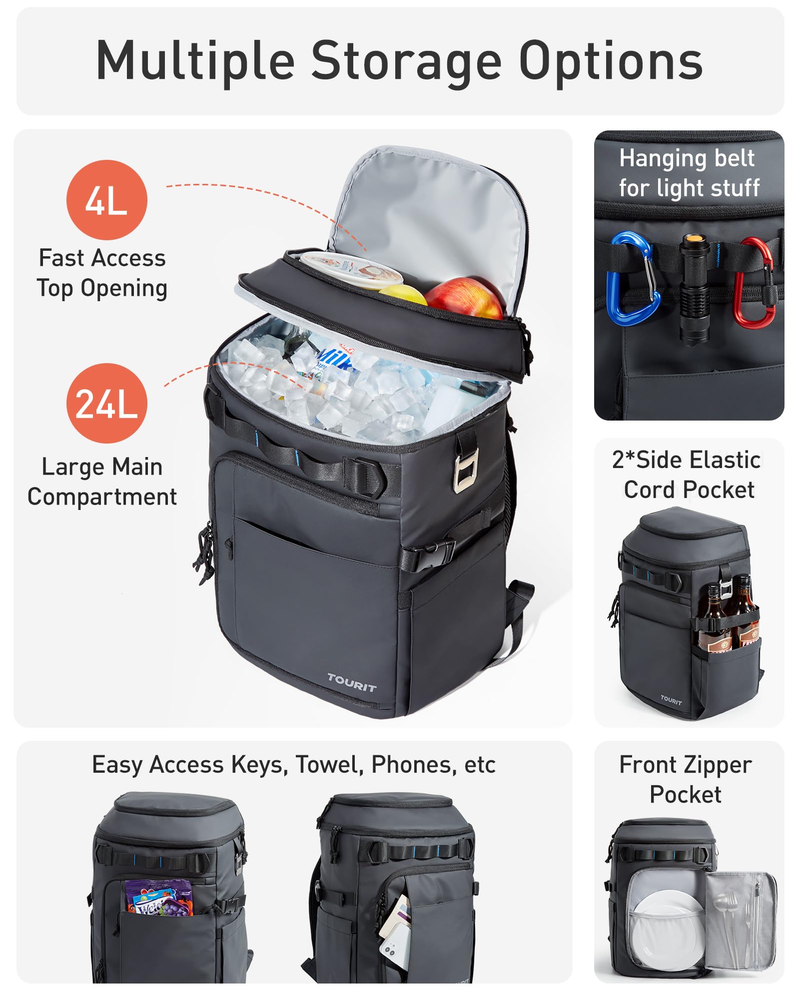 Foto 5 | Mochila Cooler Tourit 28 L, 38 Latas, A Prueba De Fugas, Impermeable, Gris - Venta Internacional.