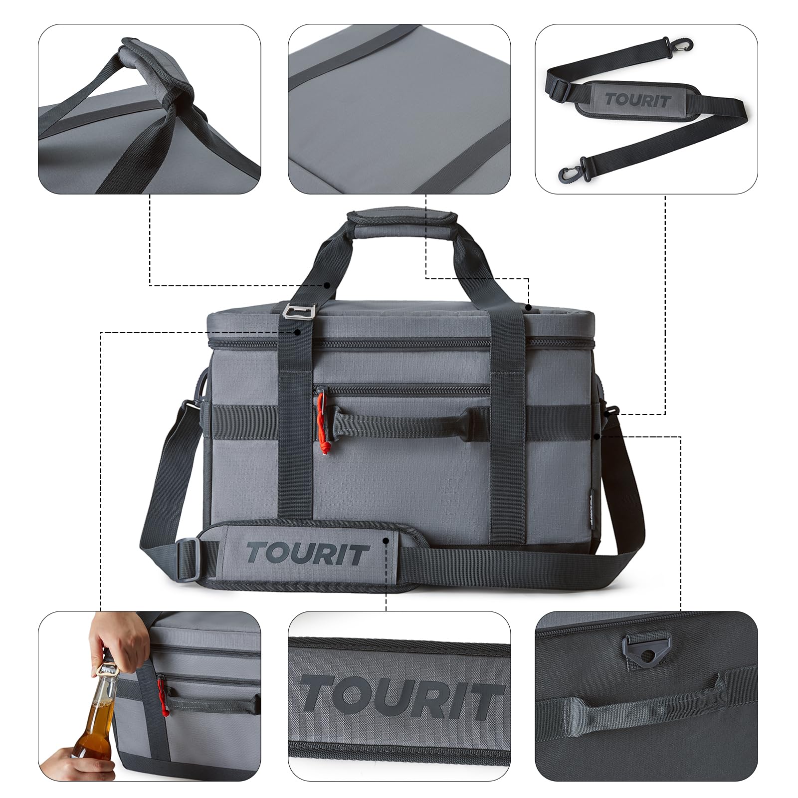 Foto 6 pulgar | Bolsa Térmica Tourit De 32 Litros Con Aislamiento, 48 Latas, Para Pícnic En La Playa, Gris - Venta Internacional.