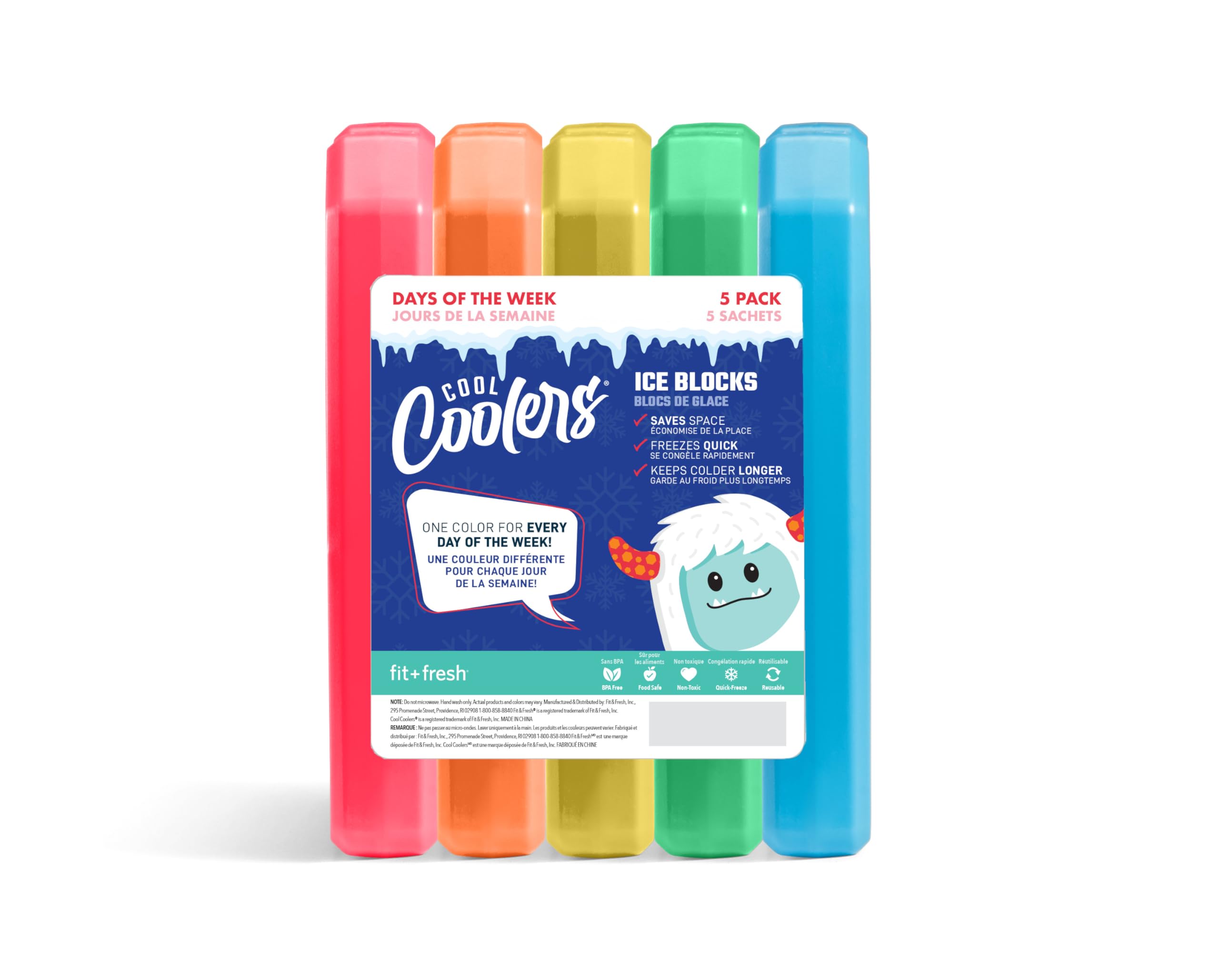 Enfriadores Ice Blocks Fit + Fresh Cool, Paquete De 5 Días De La Semana - Venta Internacional.