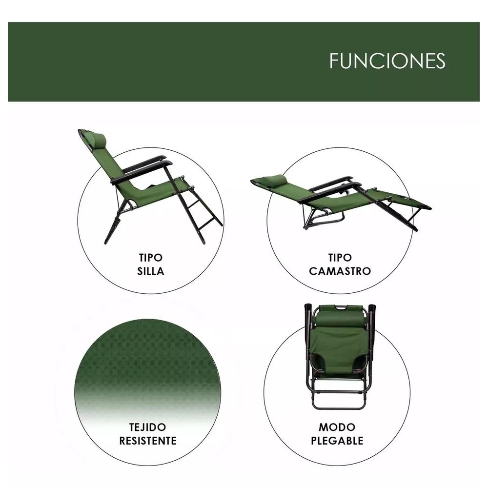 Foto 5 pulgar | Silla Plegable Tipo Camastro Reclinable Playa Jardin Alberca