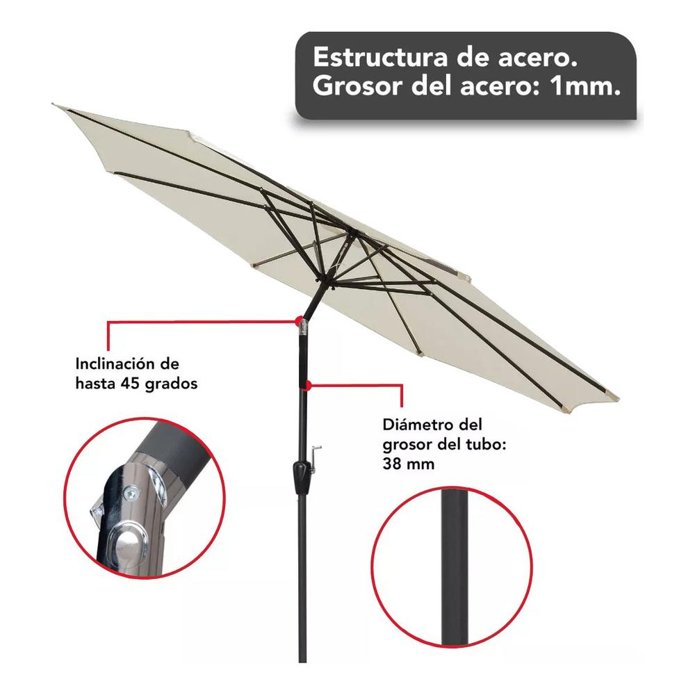 Foto 5 pulgar | Sombrilla Plegable Para Exterior Jardín Playa Manivela 2.7m
