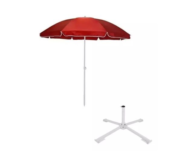 Sombrilla De Playa O Jardín 1.6m, Con Funda + Base Plegable, Rojo $2,063