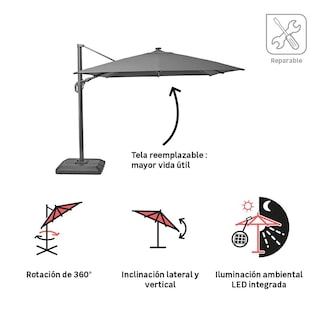 Foto 7 | Sombrilla Lateral 2.8m Con Luz Led Naterial, Modelo Sonora Ii