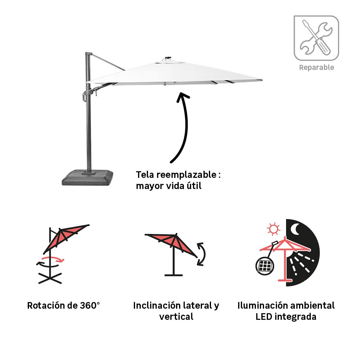 Foto 7 | Sombrilla Lateral 2.8m Con Luz Led Naterial, Modelo Sonora Ii