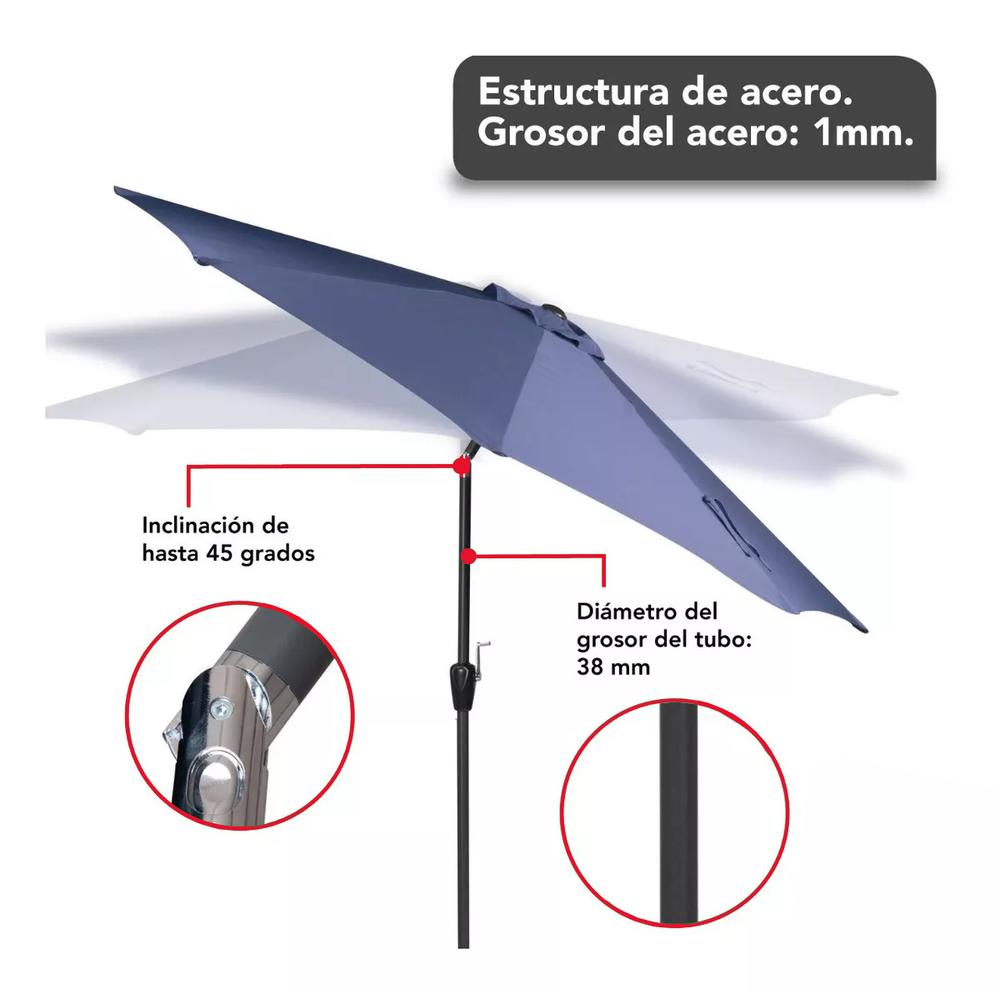 Foto 5 pulgar | Sombrilla Jardín Playa De 2.1m Con Inclinación Y Manivela