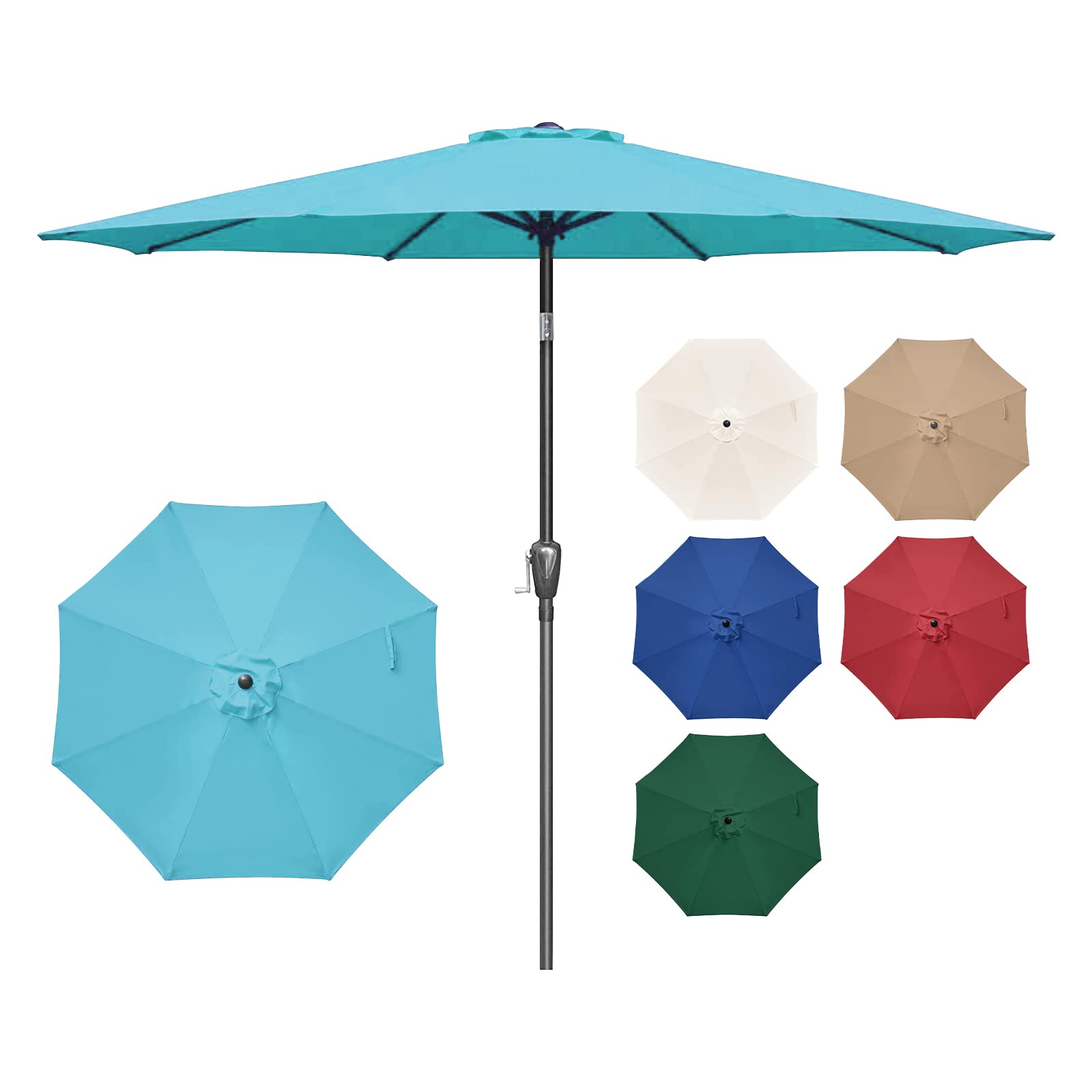 Sombrilla De Patio Simple Deluxe De 2,7 M Para Exteriores Con Inclinación Y Manivela, Color Turquesa - Venta Interna