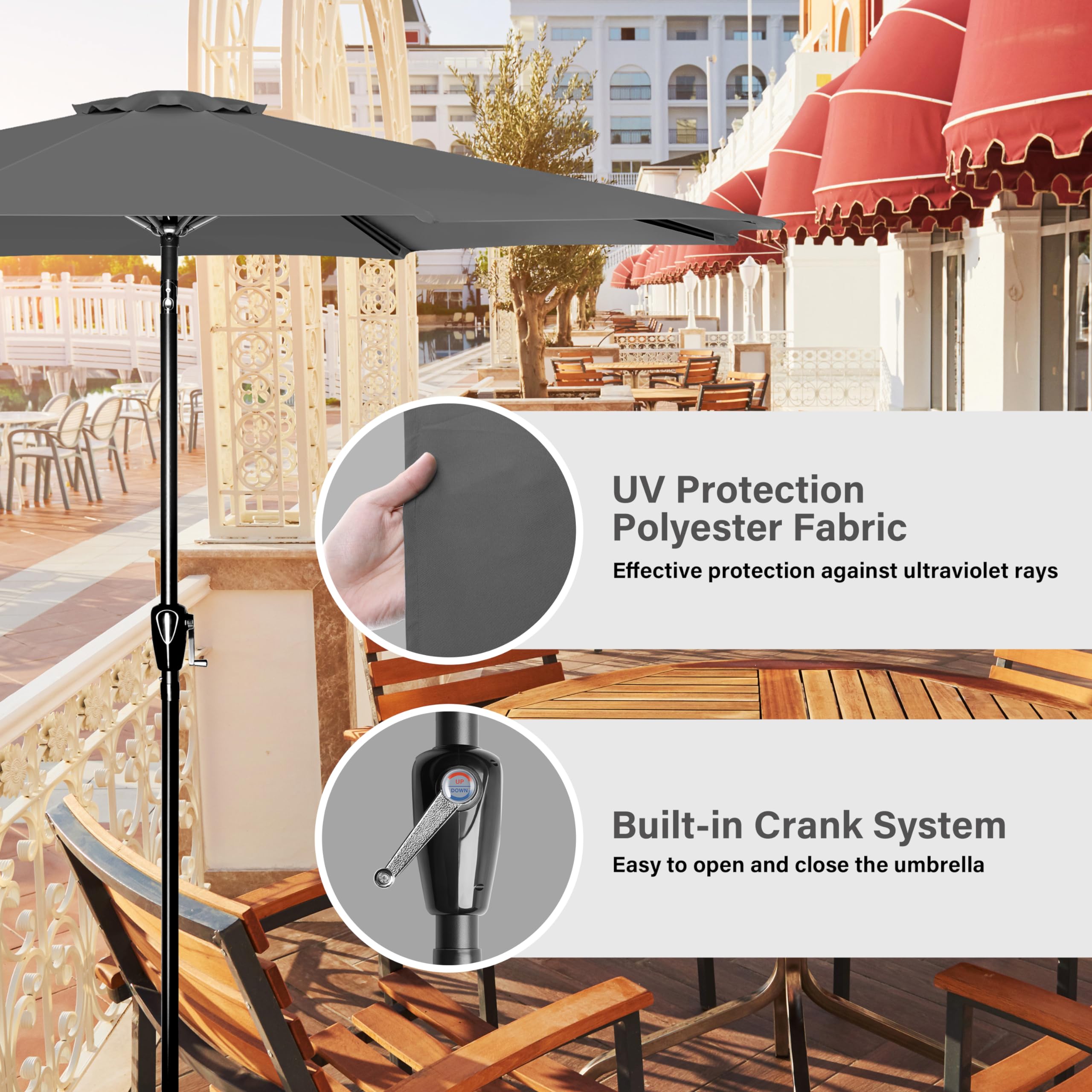Foto 4 pulgar | Sombrilla De Patio Simple Deluxe De 2,7 M Para Exteriores Con Inclinación Y Manivela, Color Gris - Venta Internacional.