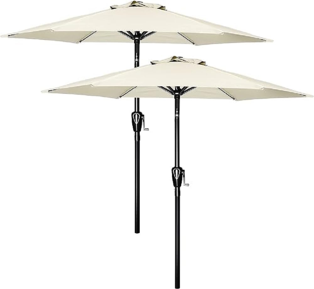Sombrilla De Patio Simple Deluxe De 9 Pies, Paquete De 2 Con 8 Varillas, Color Crema - Venta Internacional.